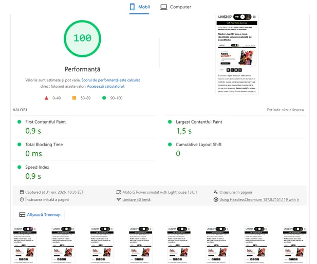 optimizare page speed radio live247